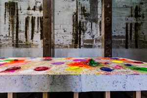 Cockatoo Island, Mit Jai Inn, 'Planes (Hover, Erupt, Erode)' (2018). Mixed media installation with paintings. Installation view: 21st Biennale of Sydney, Cockatoo Island, Sydney (16 March–11 June 2018). Courtesy the artist and SA SA BASSAC, Phnom Penh. Photo: Document Photography.